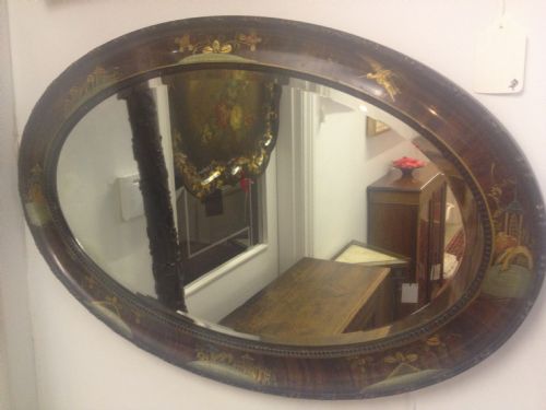 Decorative Edwardian Chinoiserie Oval Wall Mirror