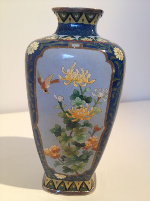 fig 1. JAPANESE SILVER CLOISONNE VASE SIGNED 