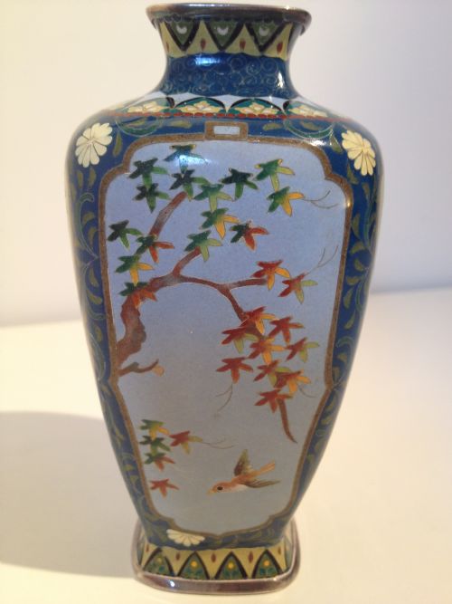 JAPANESE SILVER CLOISONNE VASE SIGNED 