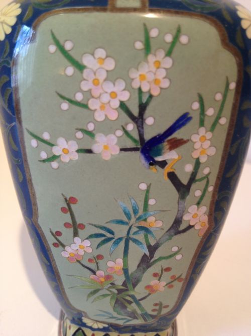 JAPANESE SILVER CLOISONNE VASE SIGNED 