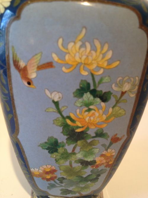 JAPANESE SILVER CLOISONNE VASE SIGNED 