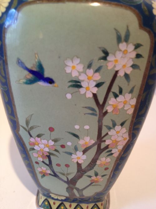JAPANESE SILVER CLOISONNE VASE SIGNED 