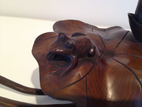 FINELY CARVED CHINESE WOODEN RYUI SCEPTRE WITH TOAD View IX