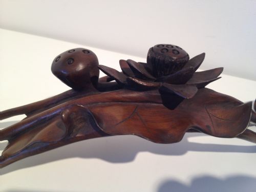 FINELY CARVED CHINESE WOODEN RYUI SCEPTRE WITH TOAD View VII