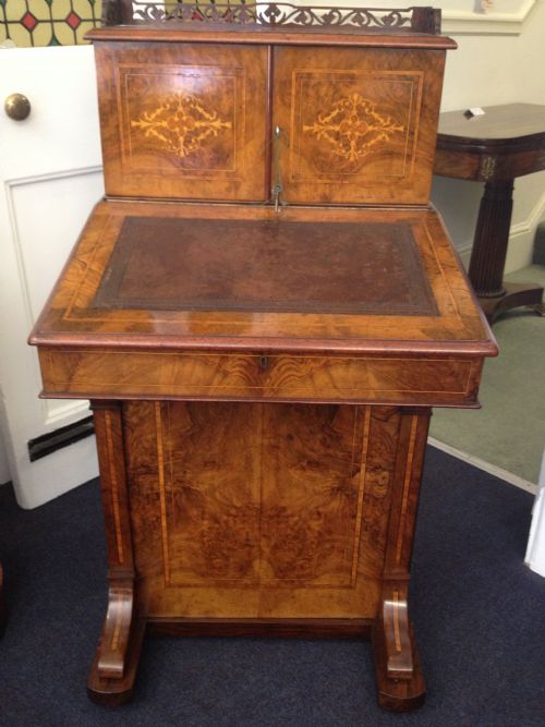 Good Victorian Walnut Inlaid Davenport "Heal & Son " London