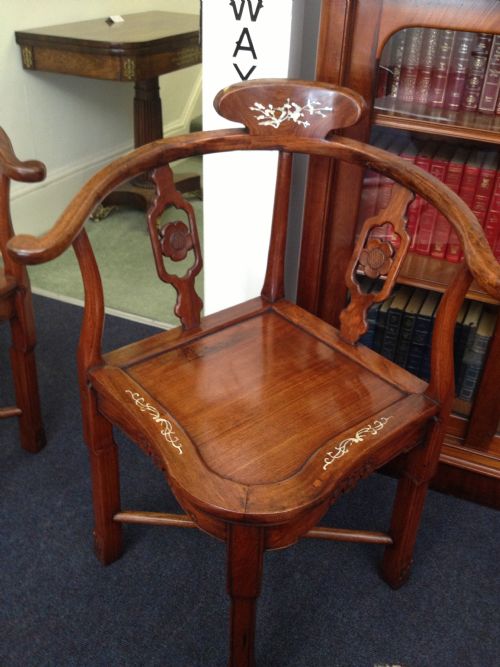 fig 1. PAIR OF CHINESE HARDWOOD MOTHER OF PEARL CORNER CHAIRS