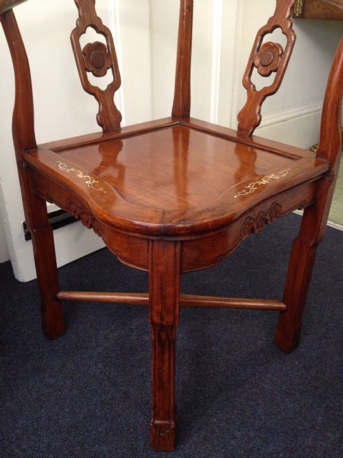 PAIR OF CHINESE HARDWOOD MOTHER OF PEARL CORNER CHAIRS View IV