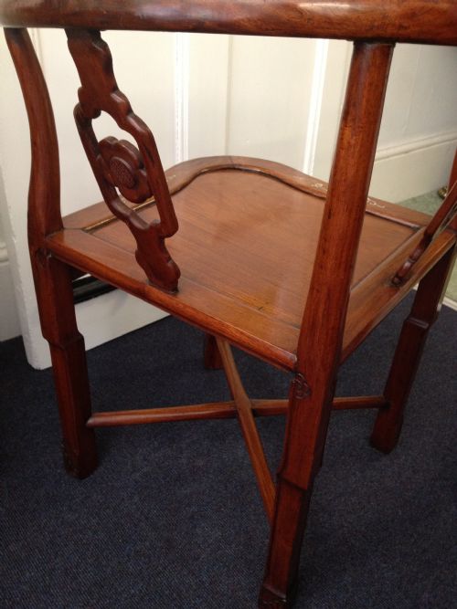 PAIR OF CHINESE HARDWOOD MOTHER OF PEARL CORNER CHAIRS View X