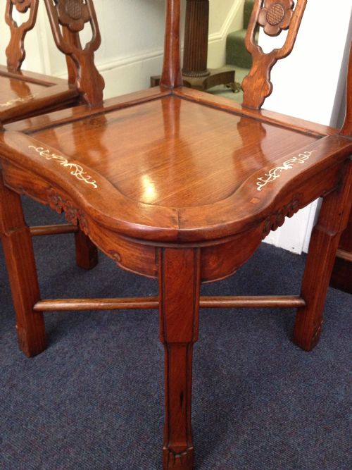 PAIR OF CHINESE HARDWOOD MOTHER OF PEARL CORNER CHAIRS View V