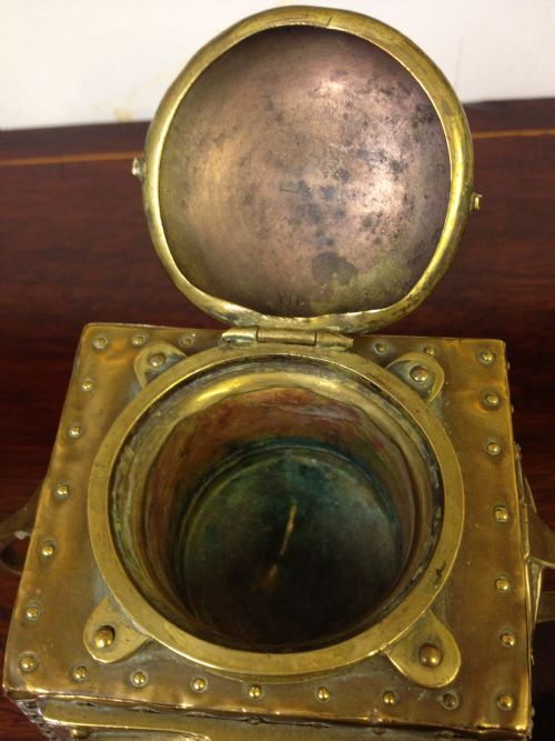 LOVELY EQUESTRIAN THEMED ARTS AND CRAFTS BRASS INKWELL View IX