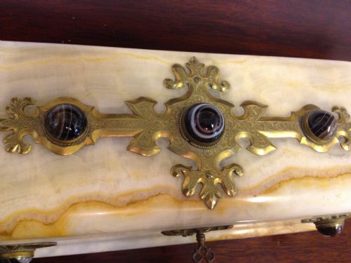 GREAT VICTORIAN MARBLE GLOVE BOX INSET CABACHONS View IX