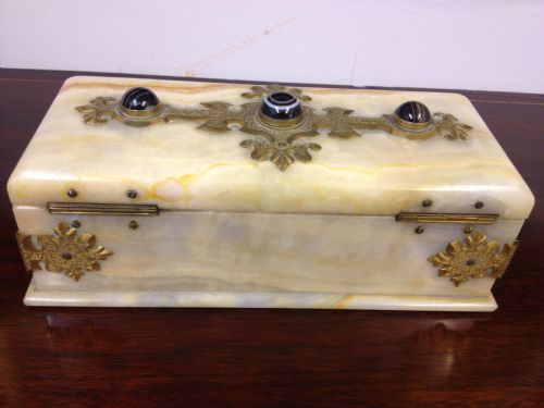 GREAT VICTORIAN MARBLE GLOVE BOX INSET CABACHONS View VI