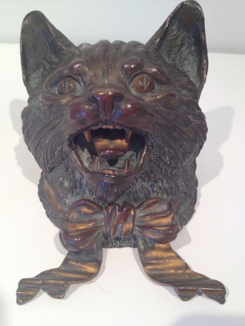 Fantastic Large Austrian Cold Painted Bronze Cat Inkwell