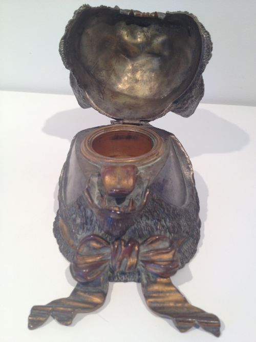 fig 1. FANTASTIC LARGE AUSTRIAN COLD PAINTED BRONZE CAT INKWELL