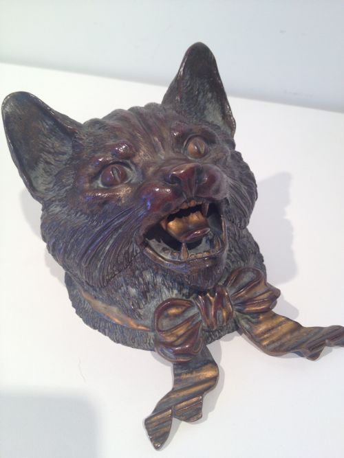 FANTASTIC LARGE AUSTRIAN COLD PAINTED BRONZE CAT INKWELL View VI