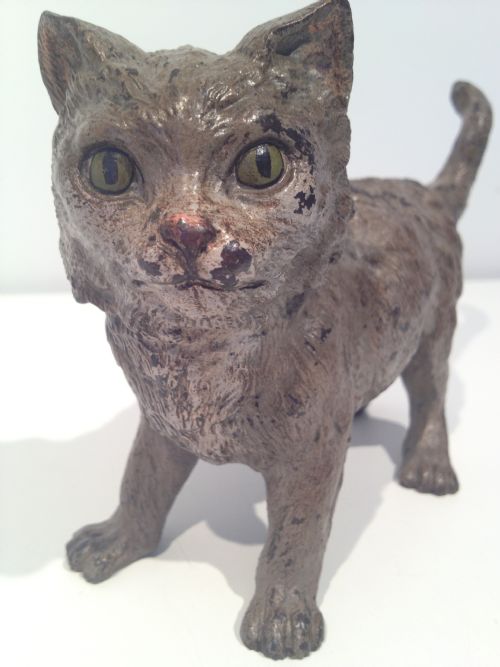 AUSTRIAN 19TH C COLD PAINTED BRONZE CAT STAMPED GESHUTZT View II