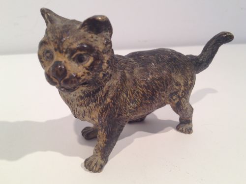 19th C Austrian Cold Painted Bronze Cat Geshutzt