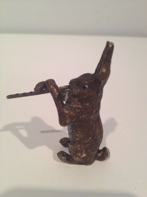 AUSTRIAN COLD PAINTED BRONZE , PARROT , RODENT ,HARE PLAYING A FLUTE View X