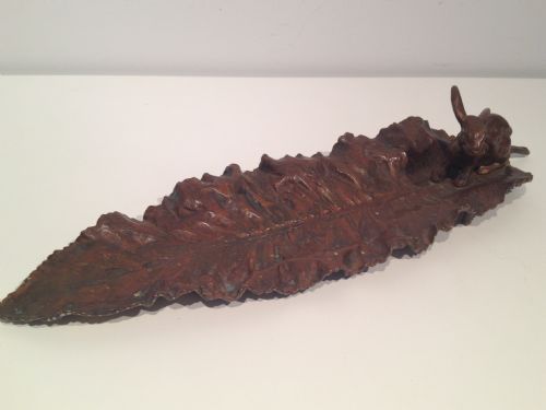 Large Austrian Cold Painted Bronze Hare Upon Leaf