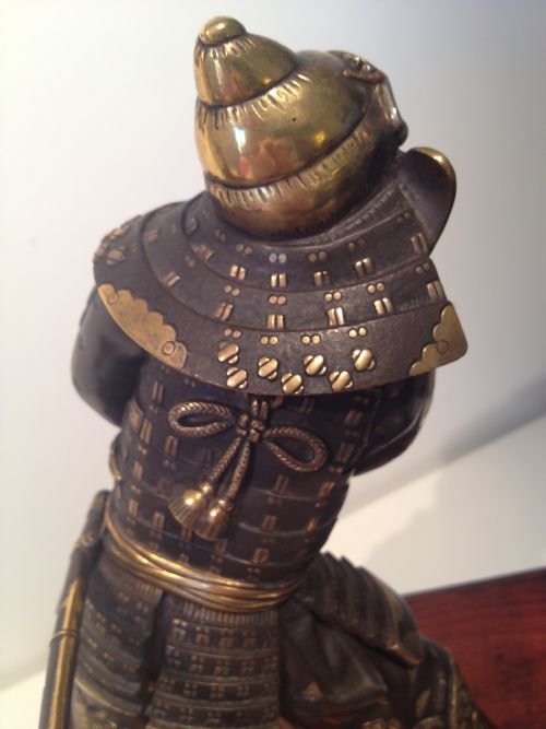 MAGNIFICENT PAIR OF JAPANESE BRONZE SAMURAI WARRIORS AKASOFU GYOKO MEIJI View XII