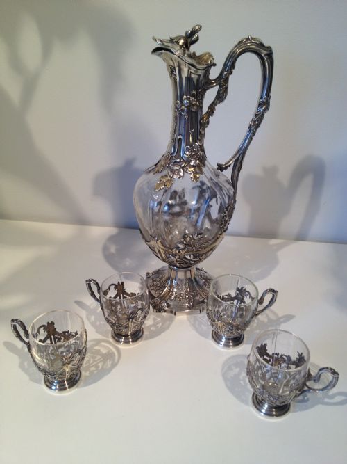 Art Nouveau Style Silver Decanter Set London 1900