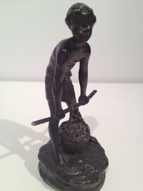 19th C Bronze Boy Farmer Signed Ruff