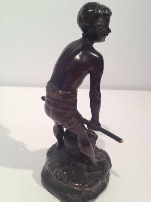 19TH C BRONZE BOY FARMER SIGNED RUFF View II
