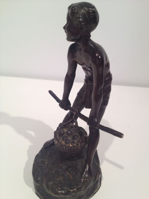 19TH C BRONZE BOY FARMER SIGNED RUFF View IV