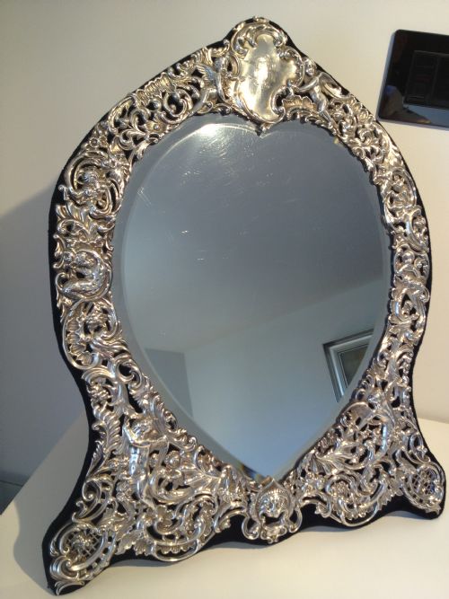 Large Victorian Silver Heart Shaped Mirror W.comyns