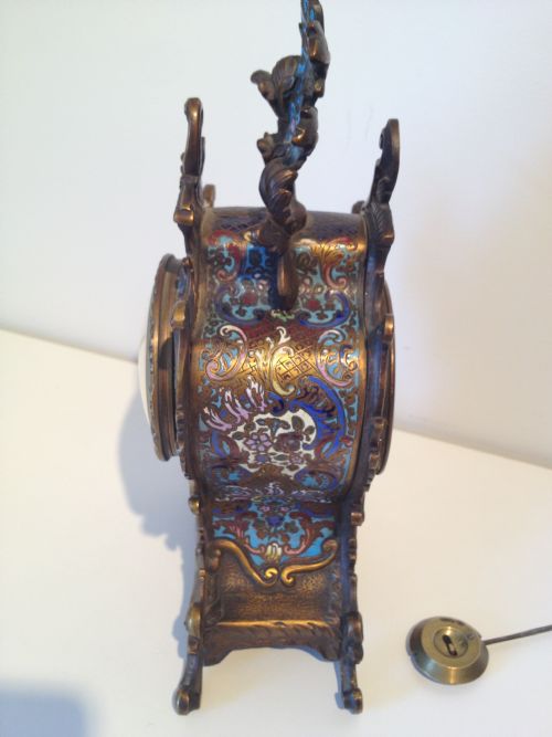  QUALITY FRENCH CHAMPLEVE ENAMEL ORMOLU MANTEL CLOCK View VI
