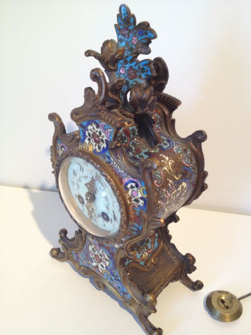  QUALITY FRENCH CHAMPLEVE ENAMEL ORMOLU MANTEL CLOCK View VII