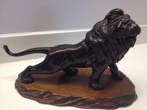 Japanese Meiji Period Bronze Lion on Base Signed