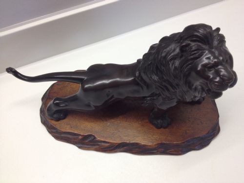 fig 1. JAPANESE MEIJI PERIOD BRONZE LION ON BASE SIGNED