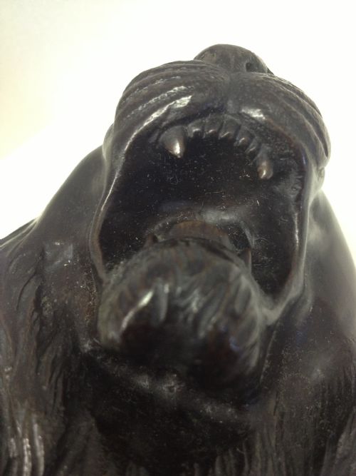 JAPANESE MEIJI PERIOD BRONZE LION ON BASE SIGNED View VII