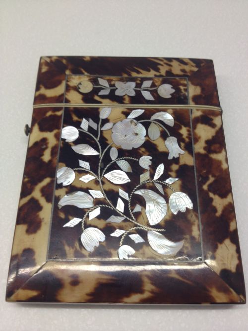 SUPERB CONDITION TORTOISESHELL SILVER AND M.O.P CARD CASE View III