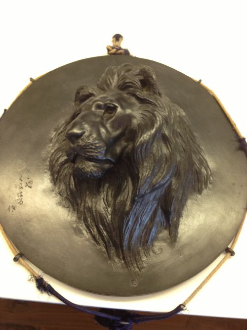 Fabulous Signed Japanese Bronze Hanging Plaque Lion