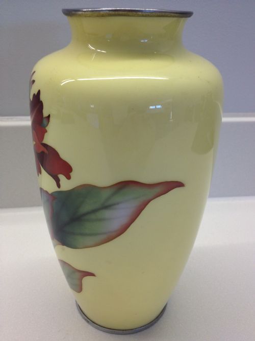 fig 2. JAPANESE YELLOW GROUND CLOISONNE VASE SIGNED ANDO