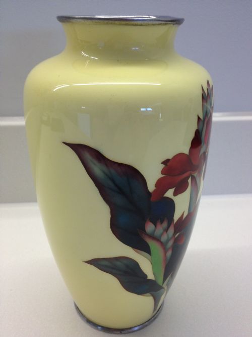 JAPANESE YELLOW GROUND CLOISONNE VASE SIGNED ANDO  View V