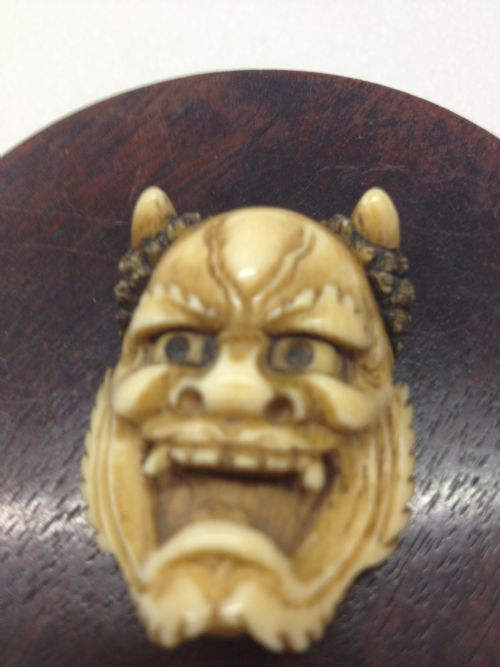 GREAT PAIR OF JAPANESE MEIJI NOH MASK NETSUKE SIGNED  View IX