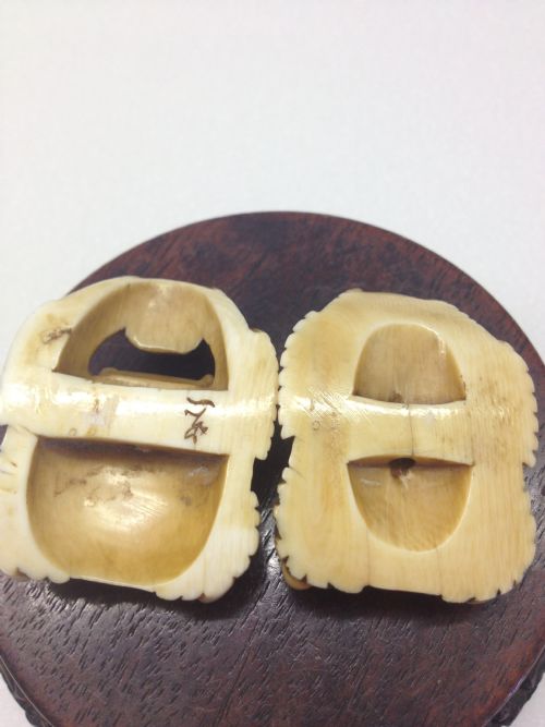 GREAT PAIR OF JAPANESE MEIJI NOH MASK NETSUKE SIGNED  View VII