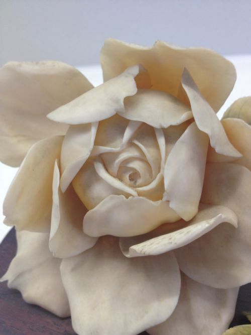 SUPERB QUALITY CHINESE STAINED IVORY FLOWER ON STAND View V