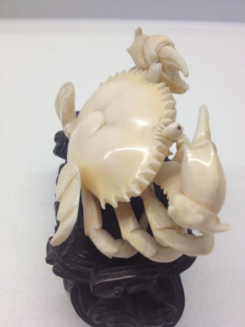 JAPANESE IVORY CRAB OKIMONO ON STAND MEIJI PERIOD View IV