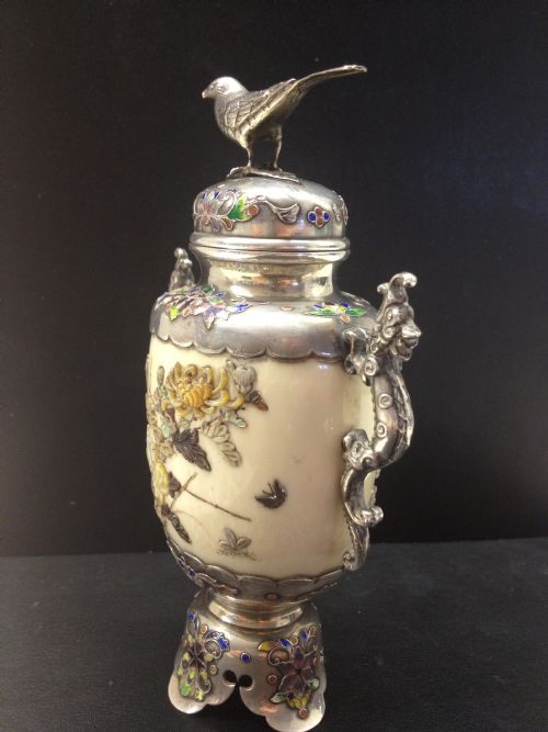 fig 1. FABULOUS JAPANESE SILVER & IVORY SHIBAYAMA TUSK VASE