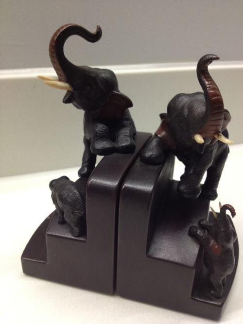 Great Pair of Japanese Bronze Elephant Bookends- Meiji Period Signed
