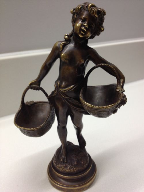 Scantily Clad Bronze Maiden Carrying Baskets Augustus Moreau 1855-1919