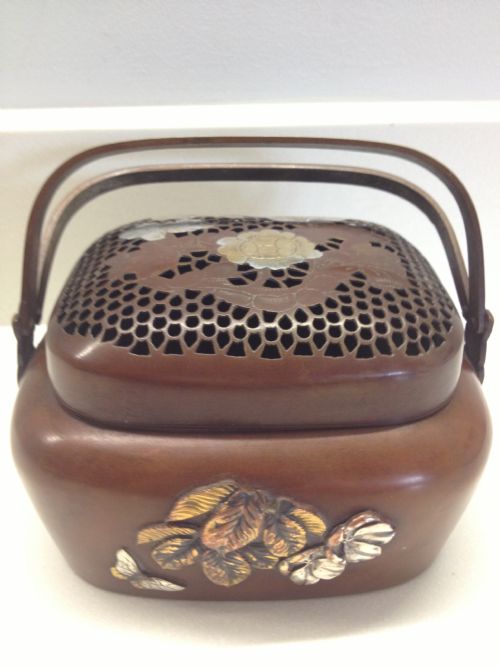 Japanese Bronze and Mixed Metal Cricket Box Meiji Period