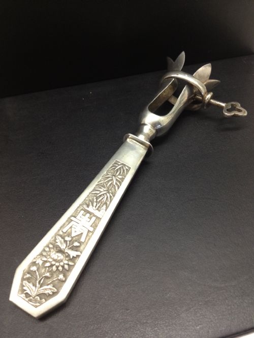 Unusual Chinese Export Silver Handled Ham Hock Holder