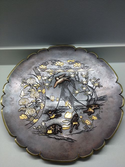 fig 1. HUGE JAPANESE BRONZE & ONLAID MIXED METAL CHARGER MEIJI PERIOD