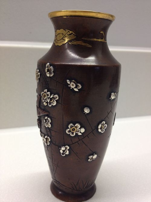 fig 1. JAPANESE BRONZE AND OVERLAID MIXED METAL VASE MEIJI