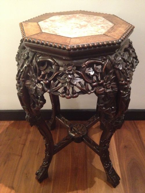 Fine Quality 19th C Chinese Hardwood Marble Top Plant Stand